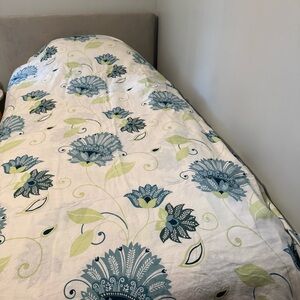 Cuddledown Linen Floral Blue and Green Twin Duvet Cover